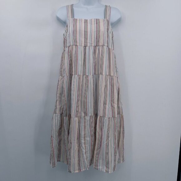 Madewell Tall Button-Back Tiered Dress In Textural Rainbow Stripe Women's 4 NWOT - Picture 1 of 10